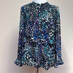 Banana Republic Black Printed Sheer Long Sleeves Blouse Size Petite XS
